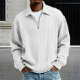 thumbnail image 2 of KHONTS Men's Quarter Zip Pullover Sweater Cable Knit Polo Shirts Solid Color Lapel down Warm Fashion Long Sleeve Sweatshirt White XL, 2 of 4