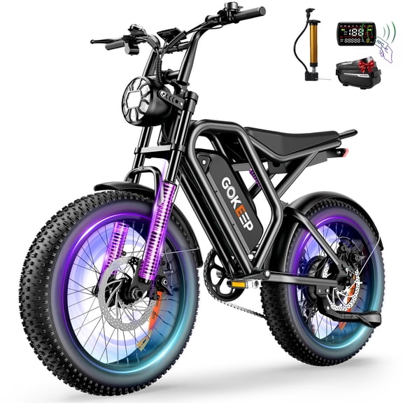 GOKEEP Electric Bike for Adults, 750W Motor, 48V 18.2Ah Removable Battery, 20" Fat Tire Mountain Bike, Full Suspension Dirt Ebike, UL2849, Black