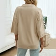 thumbnail image 4 of MIXUE Womens Summer Tops Solid Color Lapel V Neck Short Sleeve Loose Fit Casual Knitted Tshirts Activewear,Beige,L, 4 of 8