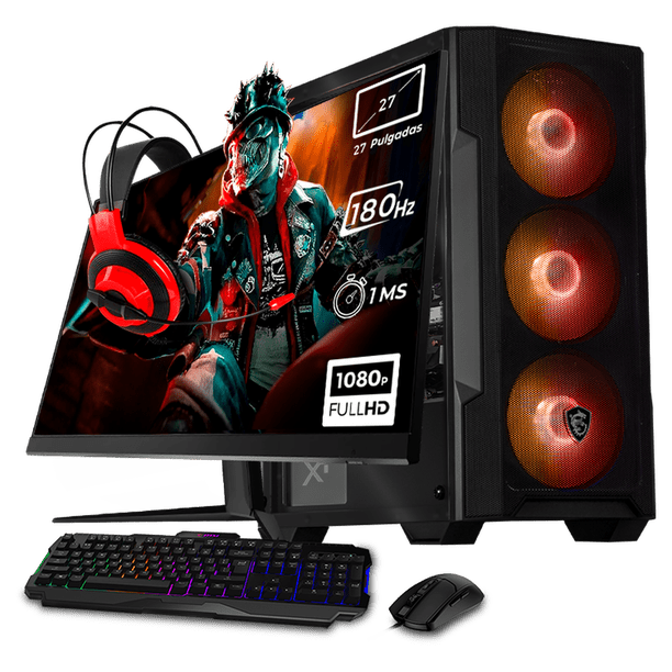 Computadora Gamer Completa Xtreme PC Gaming MSI AMD Radeon RX 7600 Ryzen 7 5700 16GB SSD 1TB Monitor 27 180Hz WIFI Black experiencia de juego fluida en nivel medio