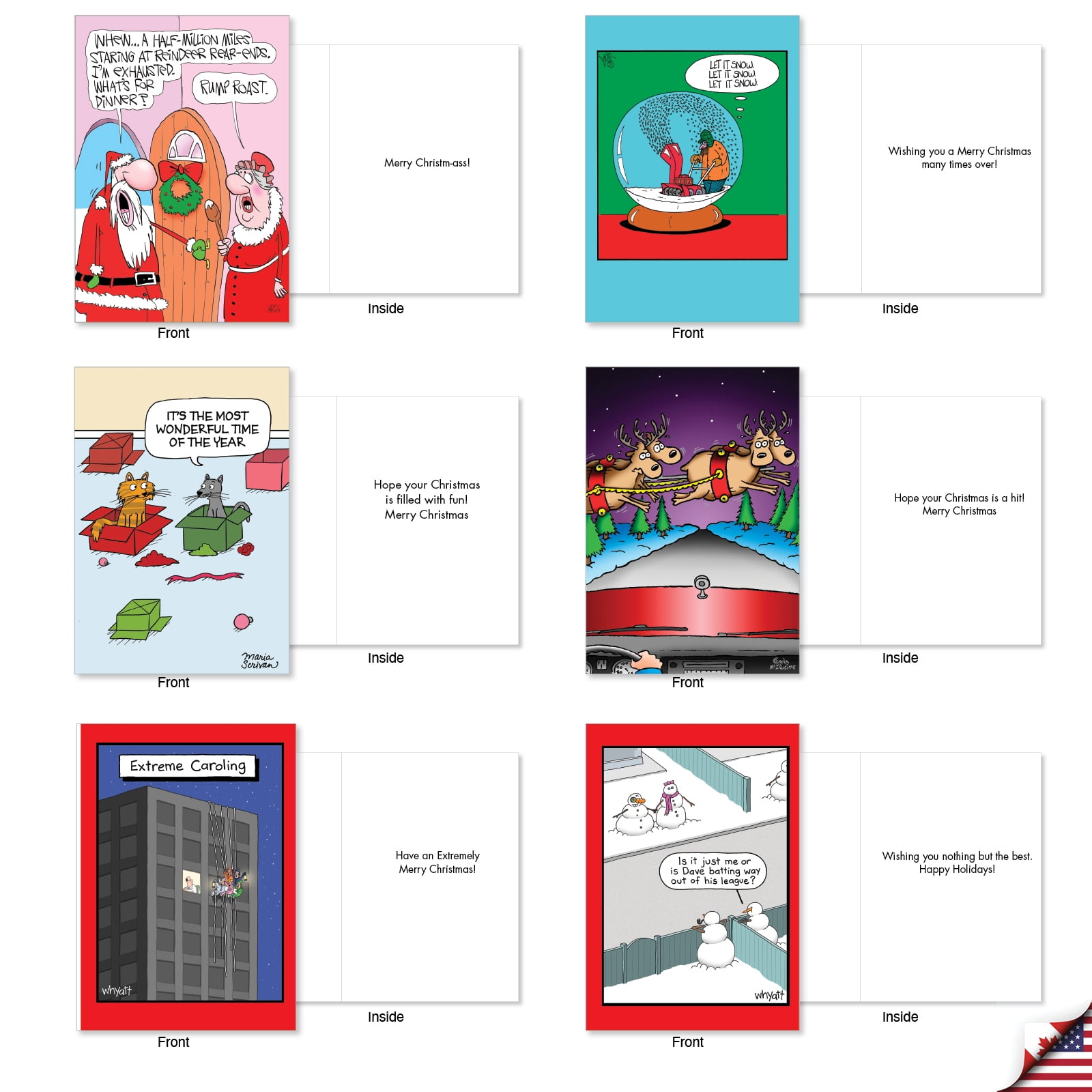 NobleWorks 20 Assorted set Funny Christmas Greeting Cards w/5 x 7 Inch Envelopes (20 Designs, 1 Each) Merry Toons AC3485XSG-B1x20
