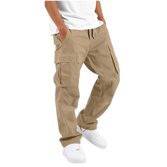 Qabnzmfo Boys Cargo Pants Cotton Drawstring Elastic Waist Wide Leg Pant Multi Pockets Loose Fit Outdoor Hiking Trousers