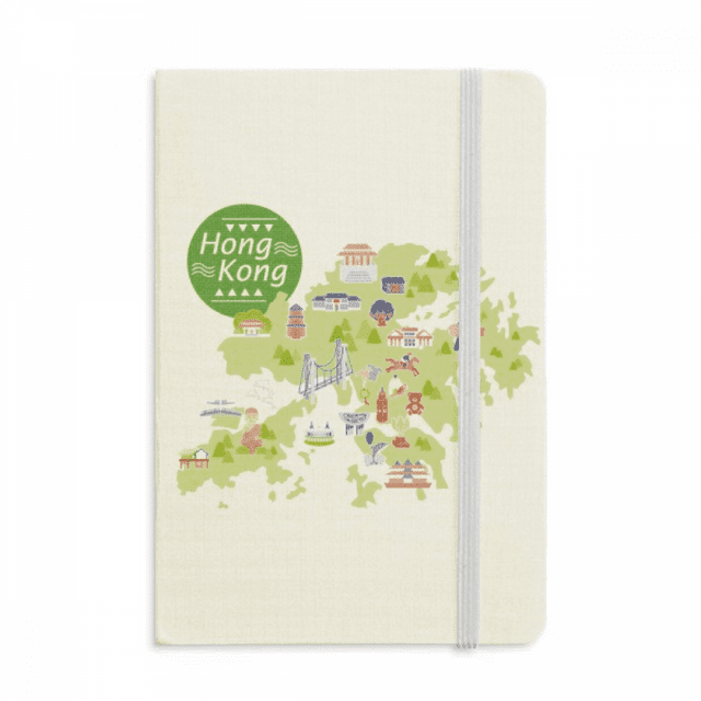 Hong Kong Carte Attractions Chine Cahier Officiel Tissu Couverture Rigide Journal Journal Classique