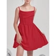 thumbnail image 4 of Vestido EXARUS con tirantes finos y capucha fruncida para niñas de 8 años, rojo, 4 of 6