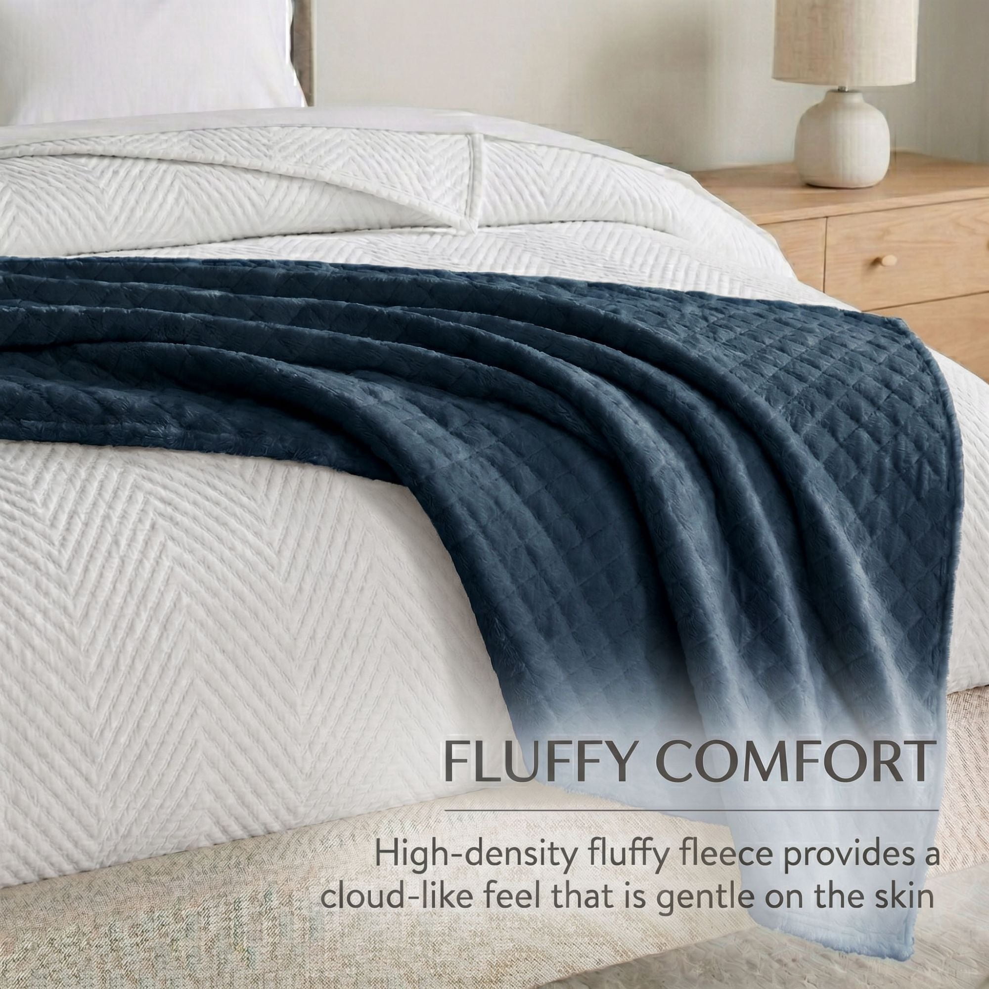 Superior Holly Grid Fluffy Fleece Blanket, Twin Size, Navy Blue