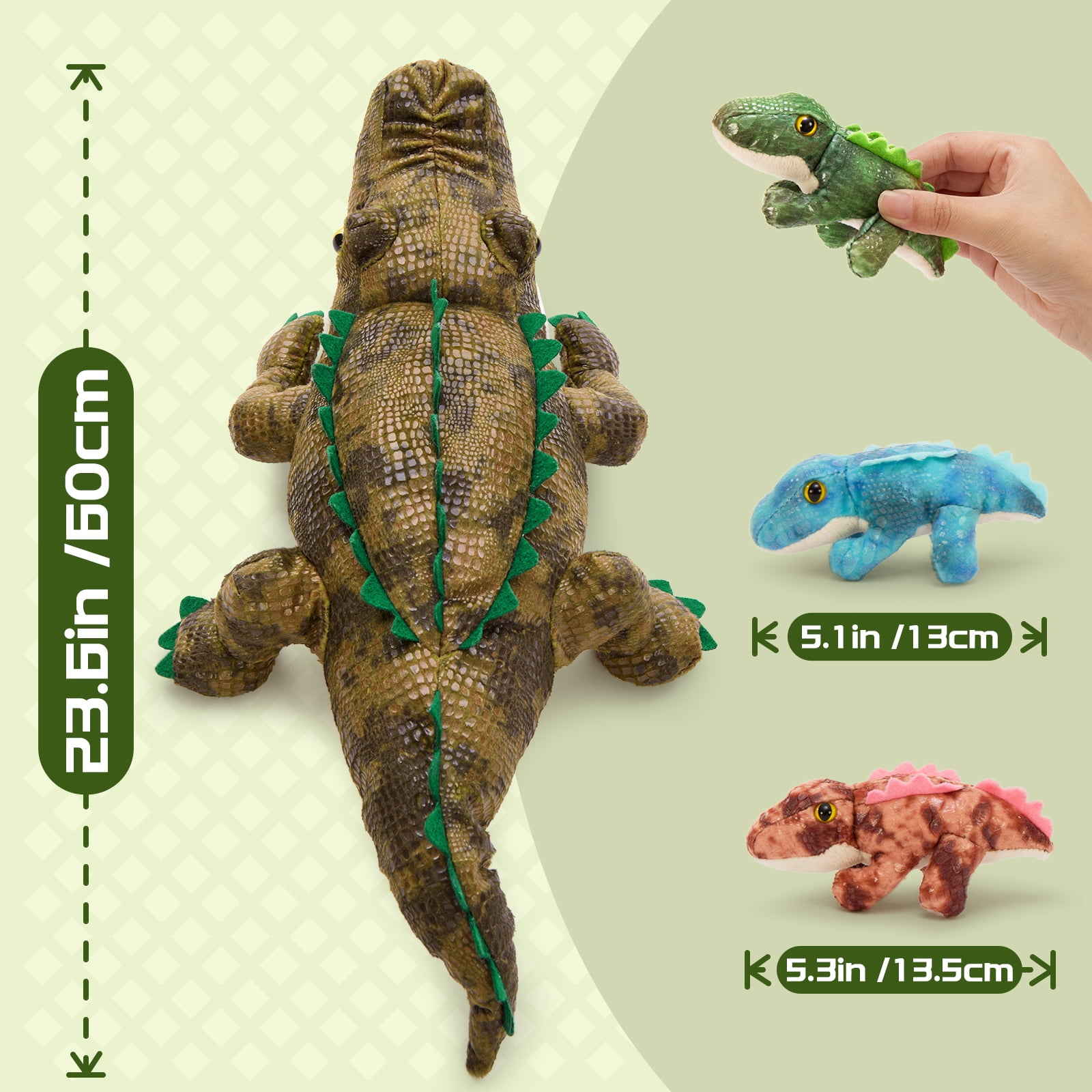 MorisMos 24" Alligator Stuffed Animal Mommy Stuffed Crocodile with 3 Babies and 3 Eggs