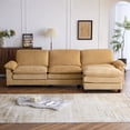 thumbnail image 3 of Ktaxon 120" W Sectional Convertible Sofa L Shaped Modular Couch with Chaise Corduroy Sleeper Set with 3 Oversized Seats Khaki, 3 of 7