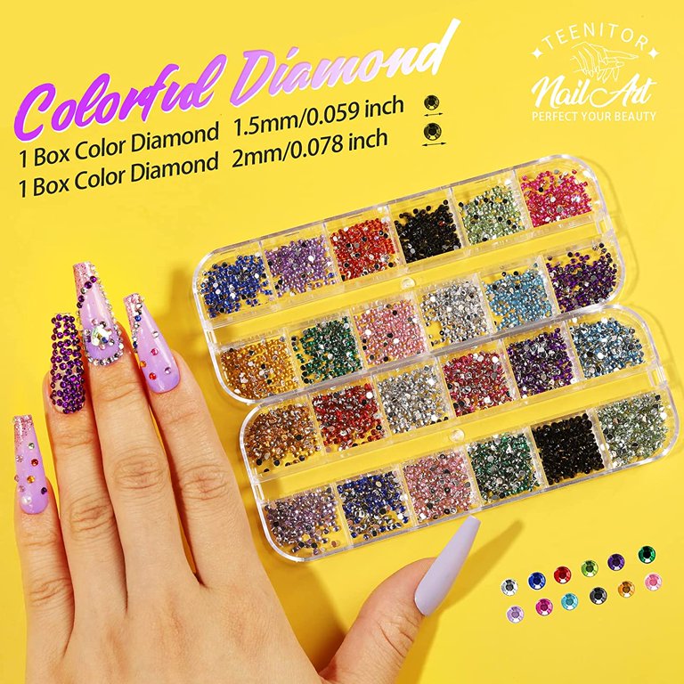 5 Box 11440pcs Nails Rhinestones, 36 Pots Foils Flakes, Professional Nail  Decoration with Gems for Nails Stud Foil for Nails Art 