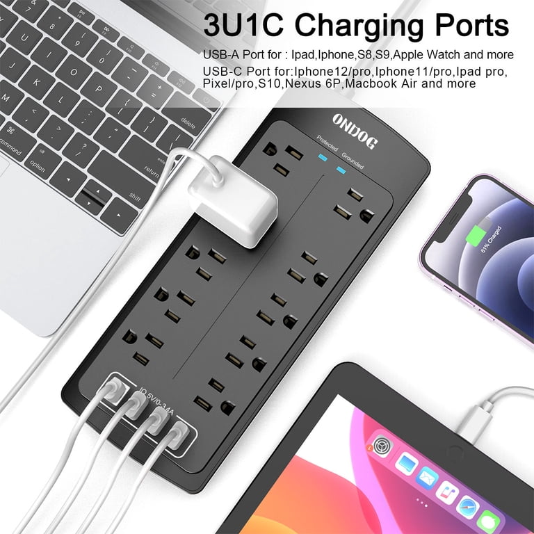 10-Outlet Surge Protector Strip with 4 USB Ports photo 2