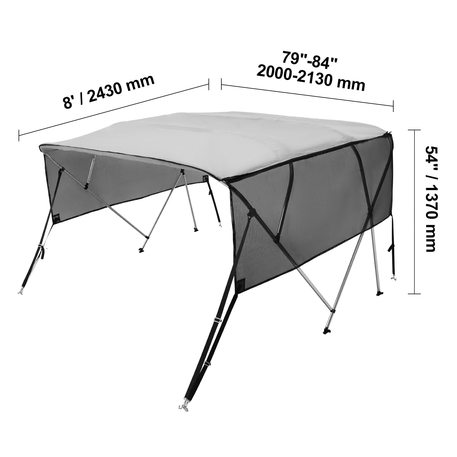 KFFKFF 4 Bow Bimini Top Boat Cover Detachable Mesh Sides 600D with Frame 79"-84"W