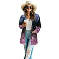 thumbnail image 2 of SCRAWLGOD Galaxy Cherry Blossom Long Cardigan Jackets for Women Trendy Outfits for Women Going Out Long Sleeve Cardigan Sweatshirts with No Hood Elastic Women's Cardigan Sweaters Dressy Size S, 2 of 7