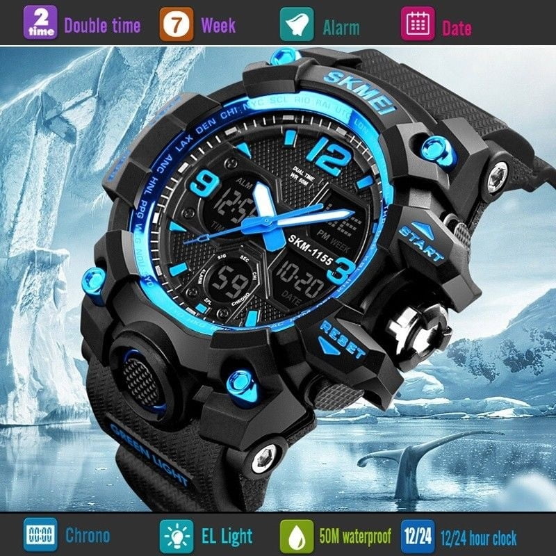 Diconna Waterproof Sports Military Shock Men s Analog Quartz Digital Watches Black