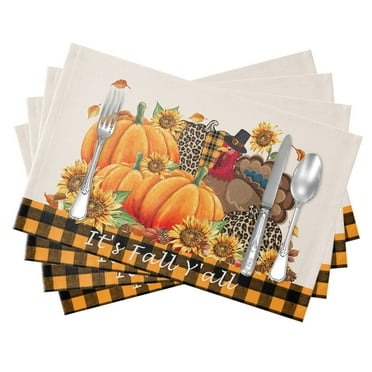 Thanksgiving Mat for Dinner Harvest Pumpkin OrangeTablemats Cotton Linen Place Mats Maple Leaf Party Favors Supplies 13x18.9"