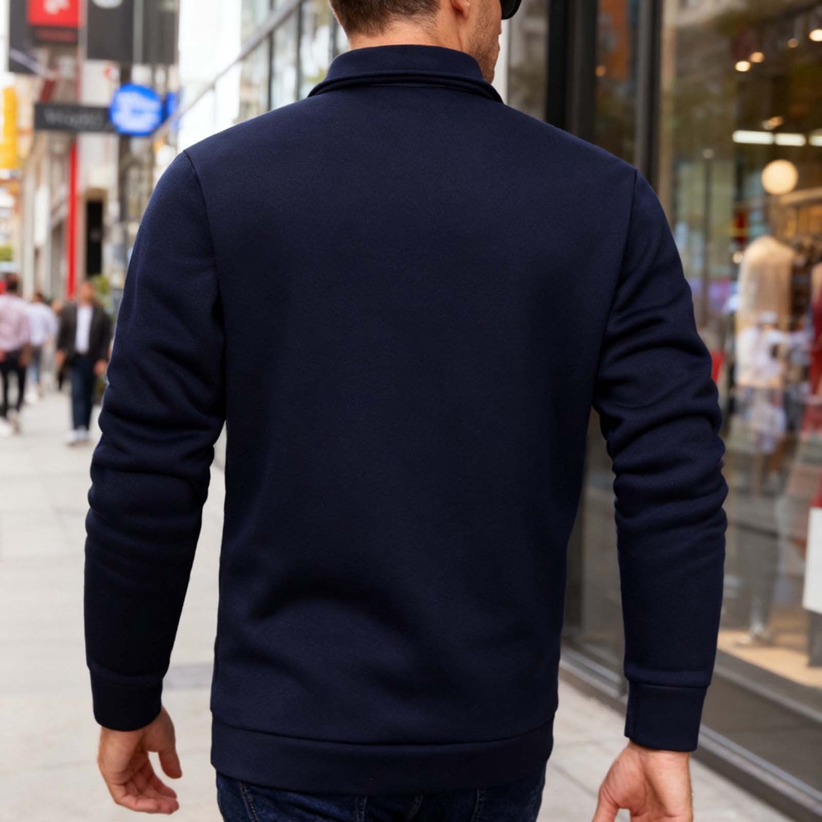 KeShDi Leather Jacket Mens Fleece Jacket Men Casual Fashion Snap Button Cardigan Flip Collar Pocket Long Sleeve Jacket Coat Navy 3X