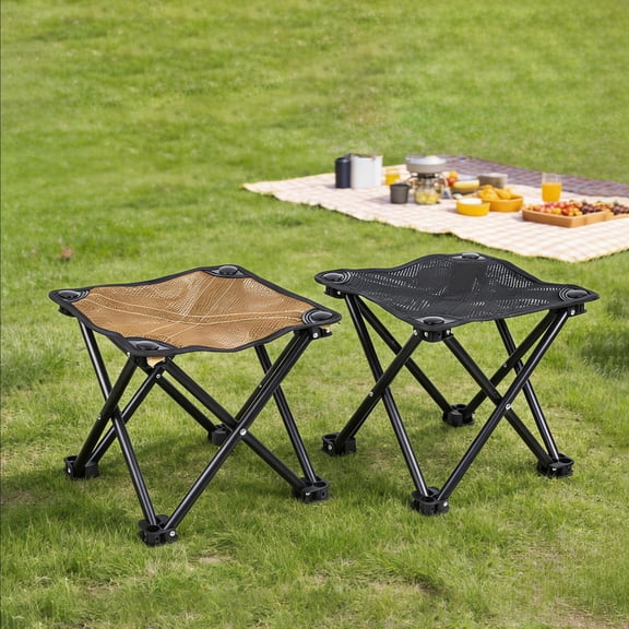 Portable Folding Camping Stool with Breathable Mesh Seat, Lightweight Stainless Steel Frame for Fishing, Hiking, Picnics and Waiting in Line