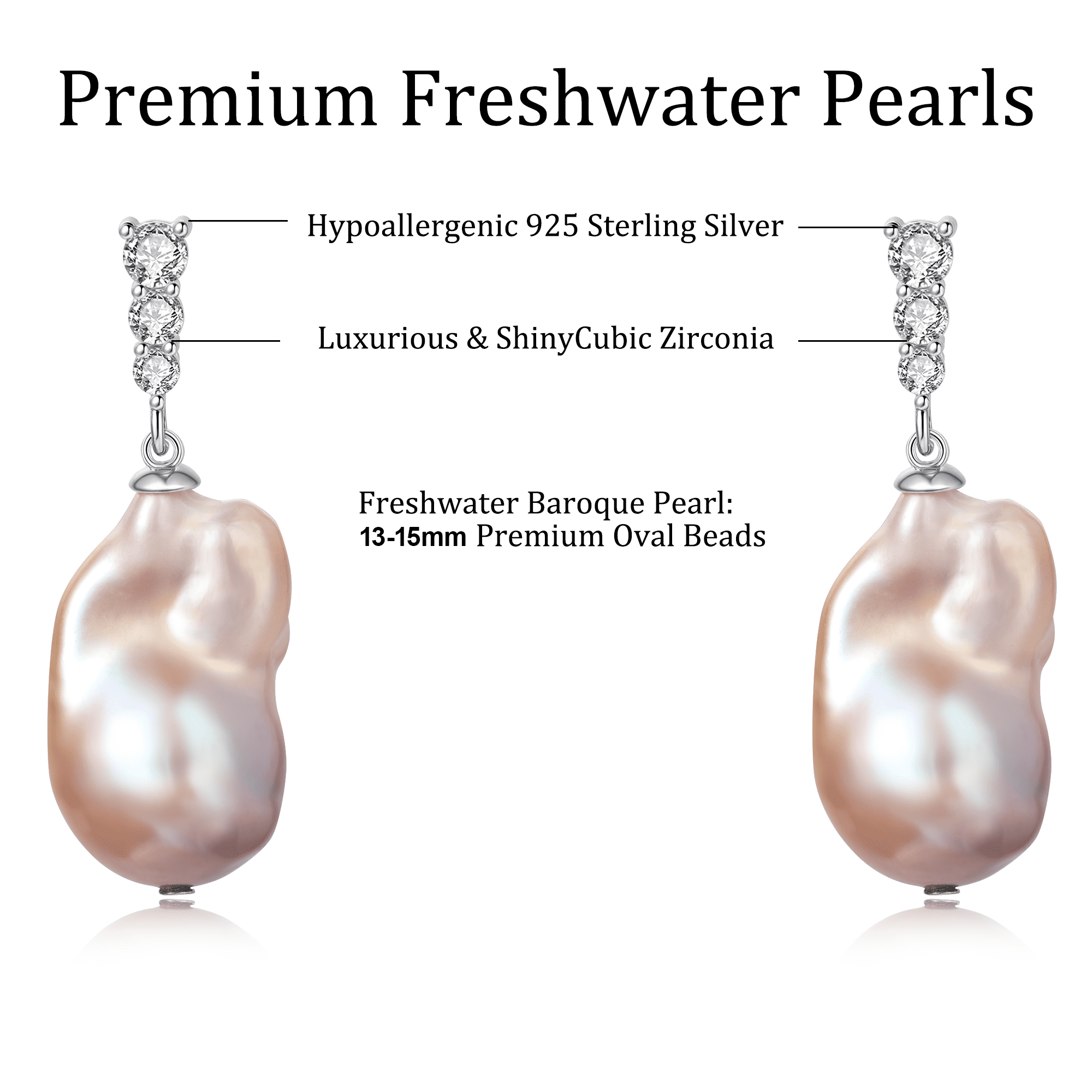 YAMI 9-10mm Baroque Freshwater Purple Pearl Earrings, 925 Sterling Silver Dangle Drop Earrings with CZ, Cultured Pearl  Mother's Day Jewelry Gift for Women