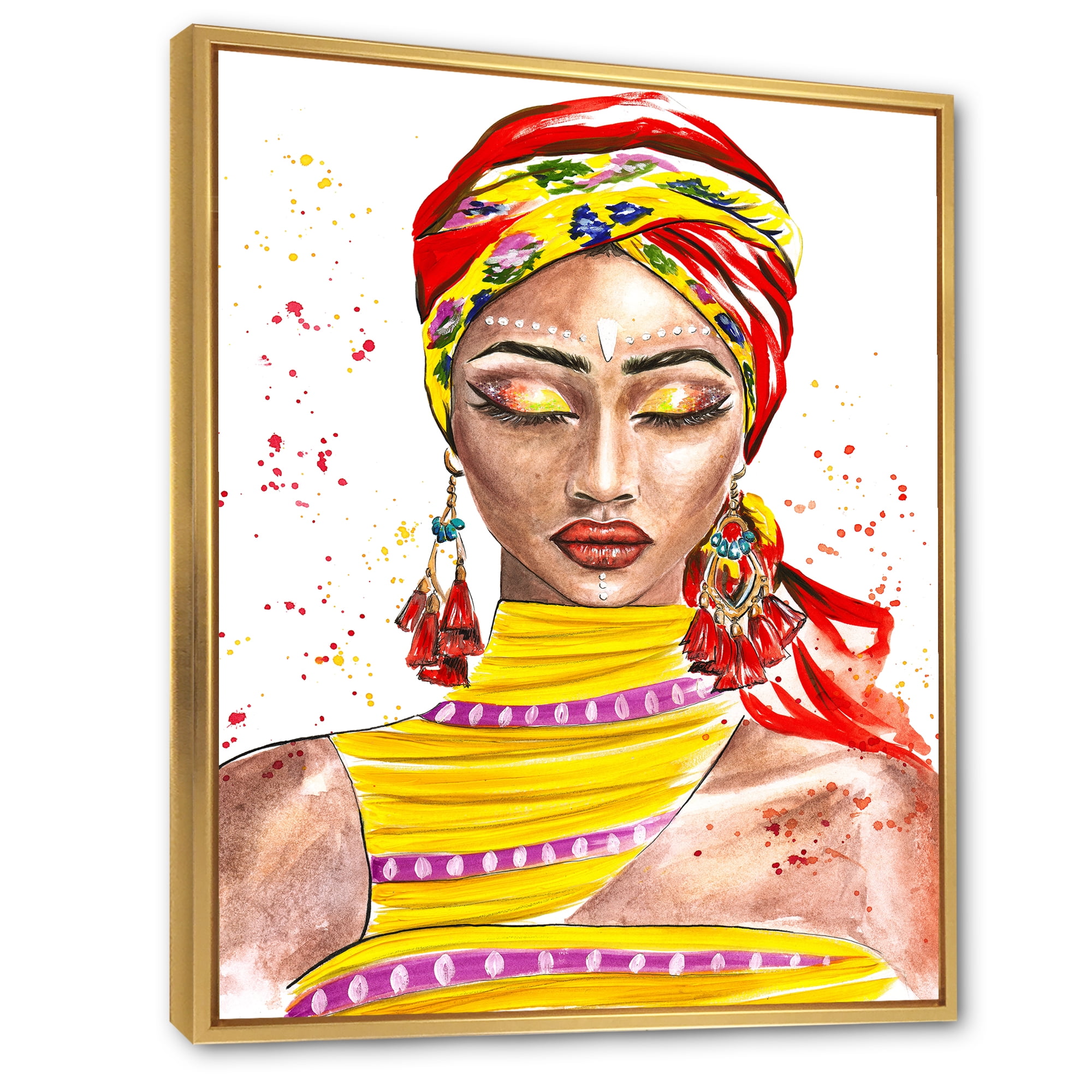 Designart 'Exotic Colorful Portrait of Afro American Woman' Traditional Framed Canvas Wall Art Print