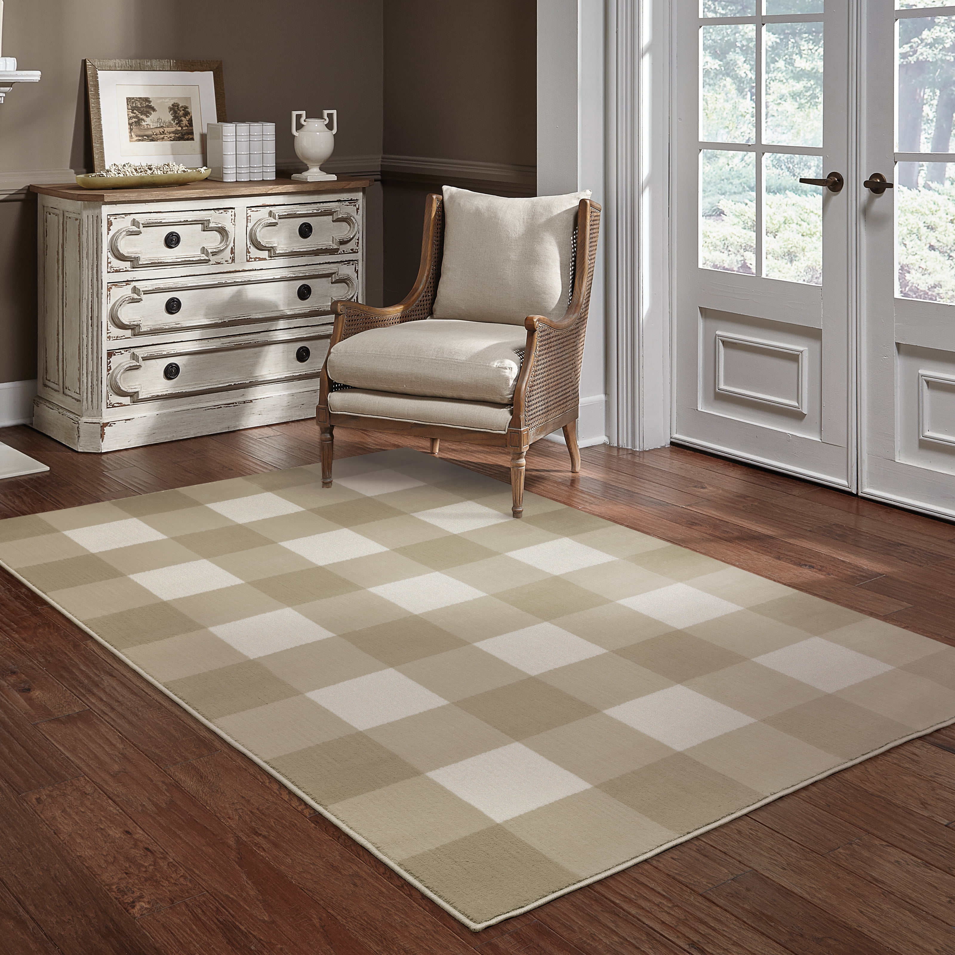 Avalon Home Gracie Gingham Plaid Area Rug, 6'7" X 9'2", Beige/ Ivory