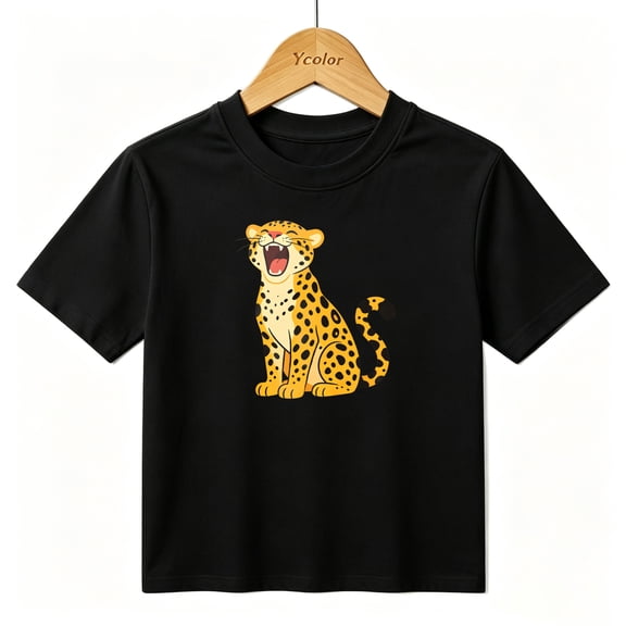 Boys Graphic T-Shirt Cool Roaring Leopard Kids Tees 100% Cotton Short Sleeve Tops Ages 4-13Y