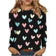 thumbnail image 6 of ClodeEU Women's Heart Print Long Sleeve Valentines Day Round Neck T Shirts ,Casual Long Sleeve Tops Blue,Womens Plus XXL, 6 of 7