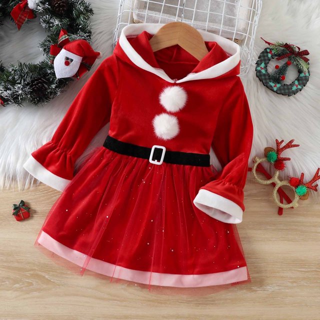 Vestido de princesa Herrnalise para Navidad, otoño e invierno, para niñas, de manga larga, con capucha y retazos, para niños, vestido de Navidad.