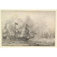 thumbnail image 2 of Reinier Nooms 24x17 Gold Ornate Framed and Double Matted Museum Art Print Titled - Naval&nbsp;Battle (Mid-17th&nbsp;Century), 2 of 4