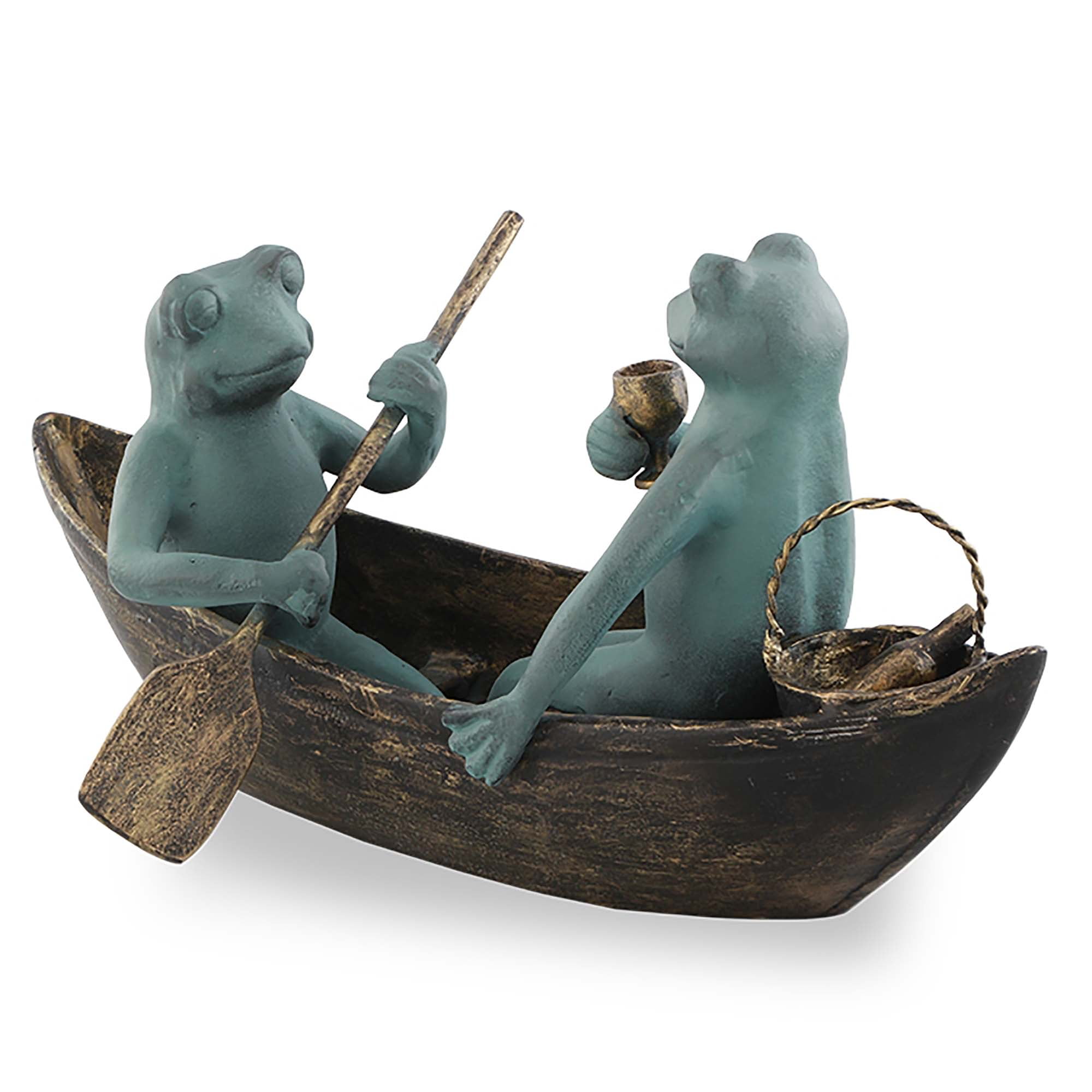 Rowboat Picnic Frogs Verdigris Green Metal Garden Sculpture