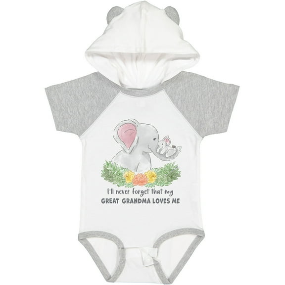Inktastic I'll Never Forget That My Great Grandma Loves Me Elephants Boys or Girls Baby Bodysuit