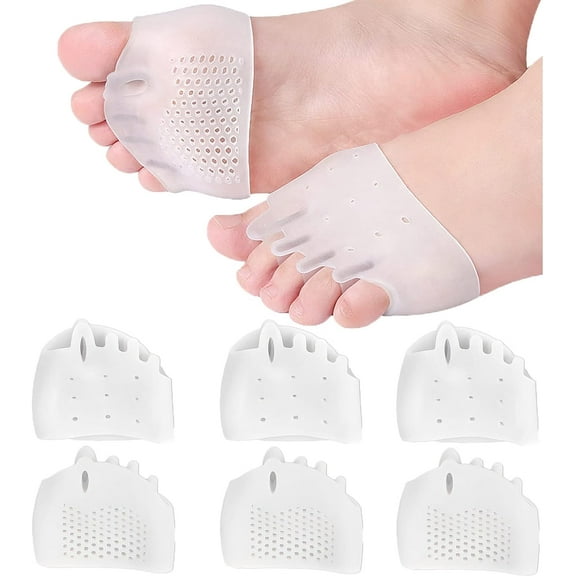 Metatarsal Pads and Toes Separator 2 in 1, 6 Pcs Gel Metatarsal Pads for Women and Men, Thick and Breathable Metatarsal Foot Pads with Toe Spacers