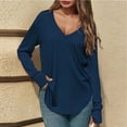 thumbnail image 6 of Oksale V Neck Cotton Undershirts for Women Soft Long Sleeve Winter Shirts for Home Lightweight Cozy Solid Tops Blue M, 6 of 6