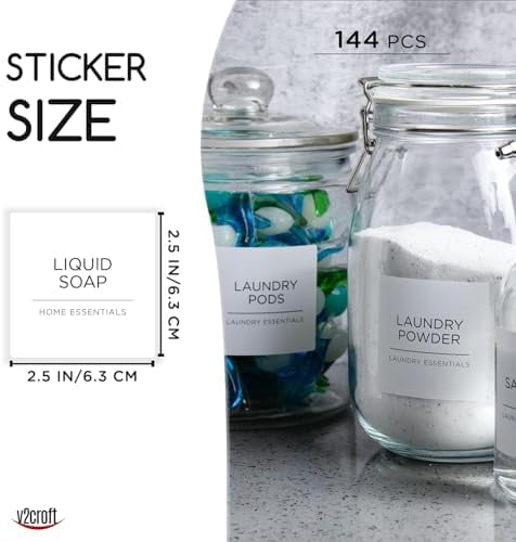144 PCS Minimalist Laundry Room Labels Set, Tekola Water Resistant Stickers,Water/Oil Resistant Stickers for Laundry Room, Linen Closet Home Bathroom and The Beauty Organization（White