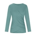 thumbnail image 3 of qelini Blouses for Women Dressy Casual Fall and Winter Loose Solid Color Crew-Neck Long Sleeve Cross Folds Pullover Tops Fashion Arrivals Lightweight and Green XL, 3 of 5