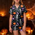 thumbnail image 2 of felwors Silky Satin Kids' Pajama Set Breathable & Smooth Unisex Button-Down Pajamas Cute Pastel Pink Halloween (White,10-11 Years), 2 of 5