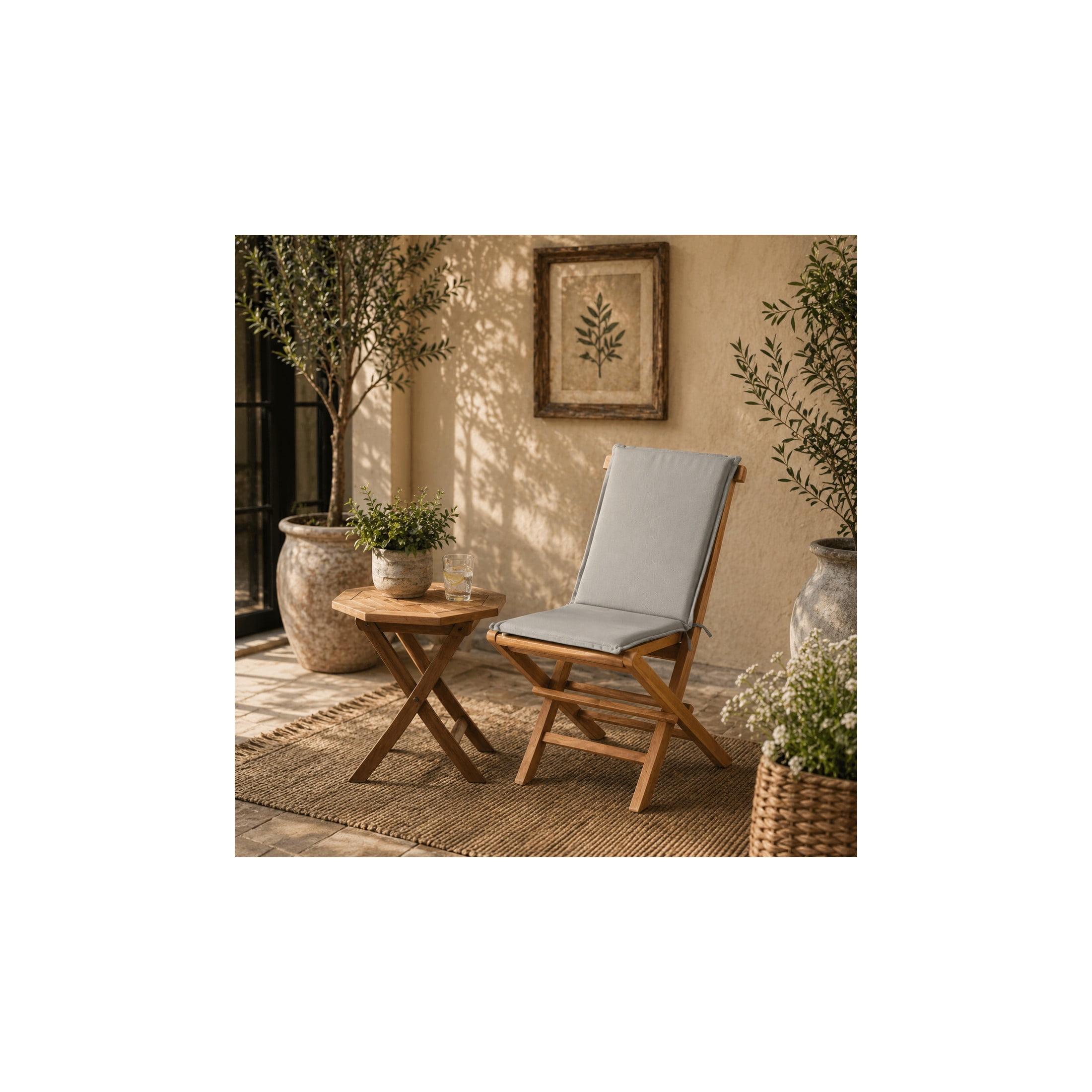 DecMode Folding Outdoor Dining Chair with Cushions - Teak Wood - Set of 2 - Brown