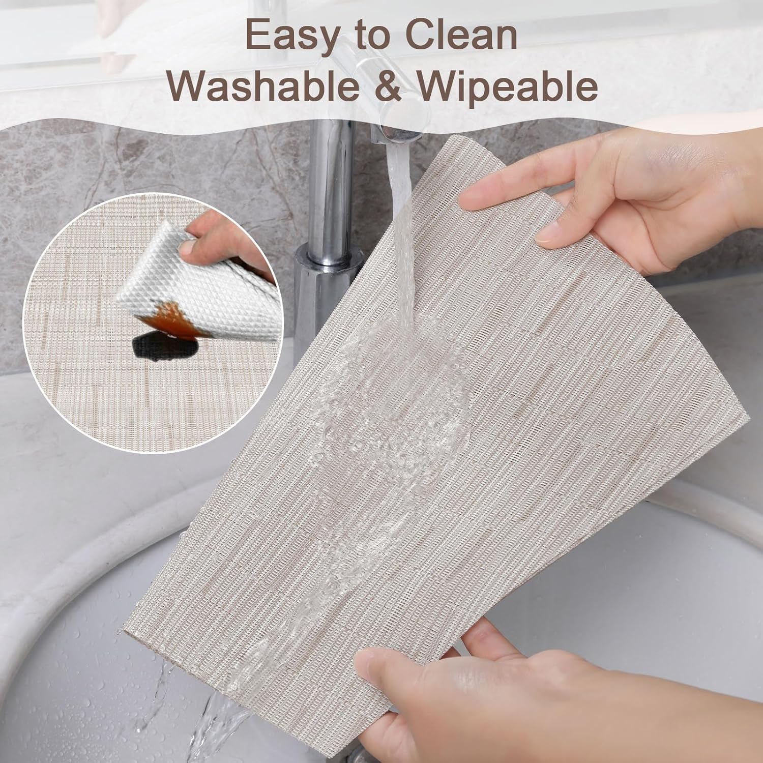 Round Table Placemats Set of 4 Wedge Shape Placemat Woven Vinyl Place Mats Heat Resistant Wipe Clean Dining Table Mats Home Table Decor (4, Tan)