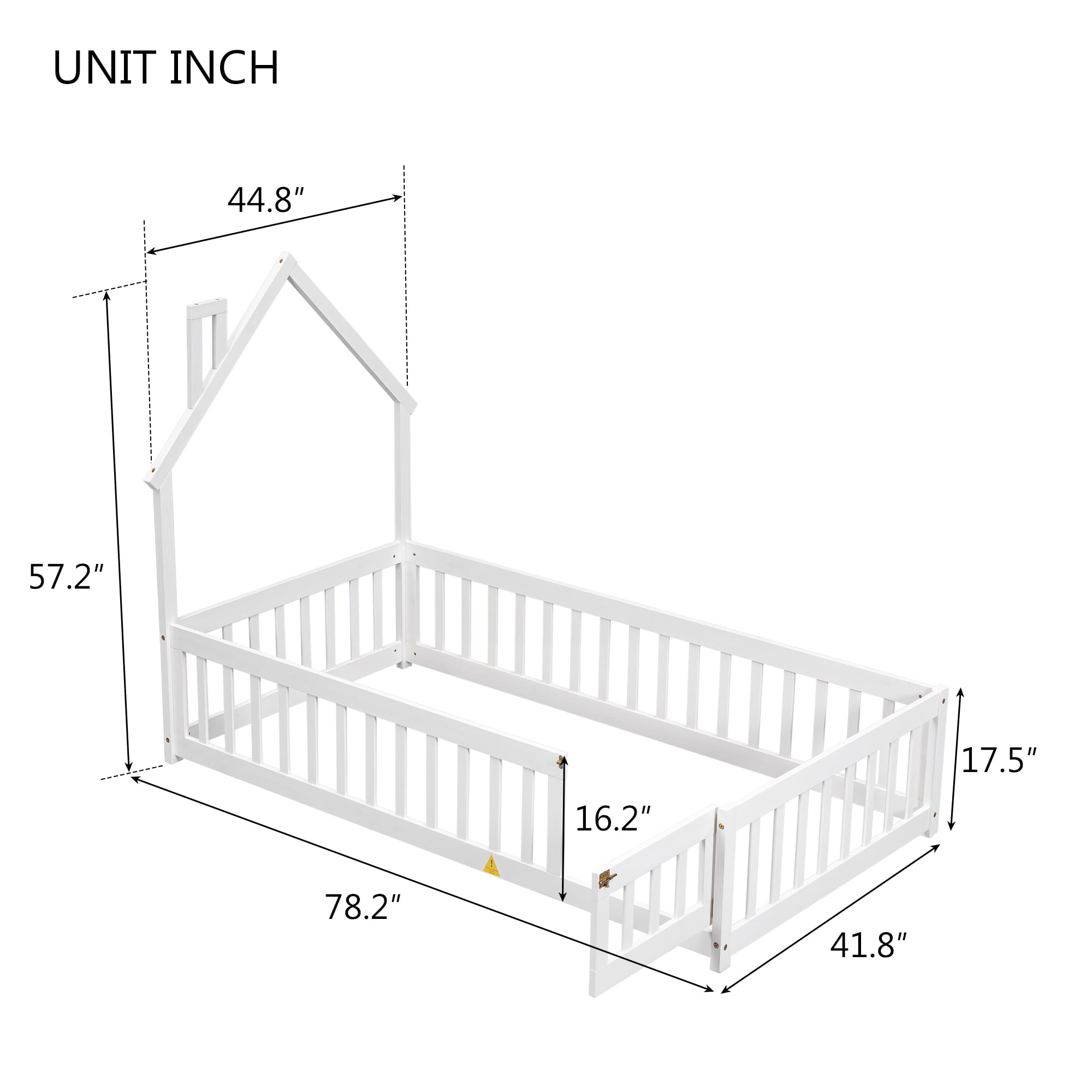 Miniyam Wood Twin Size Montessori Floor Bed with Fence for