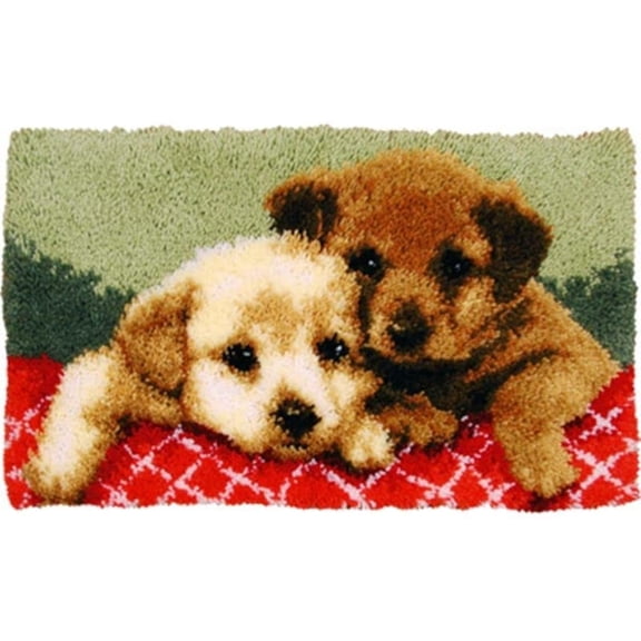 Little Puppy Dog Latch Hook Rug Kits Latch Hook kit Tapestry Crochet Yarn Kits Rug Making Kits with Printed Canvas Carpet Craft Kits for Beginners DIY Latch Hook Cushion Kit Mat 52x38cm