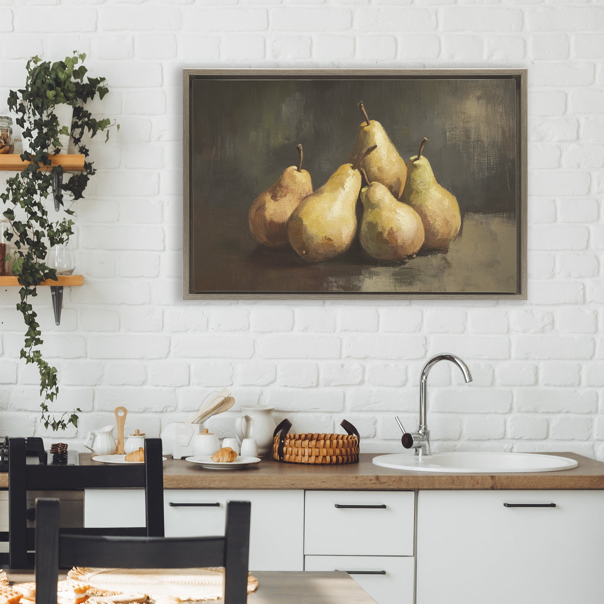 Stupell Industries Golden Pears Still Life Brown Framed Floater Canvas Wall Art, design by Petal Prints Design