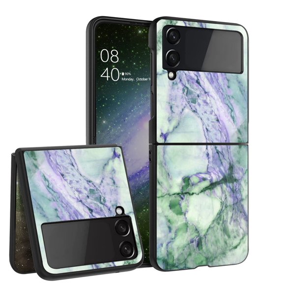 ANJ  Hard Protective Printed Case Cover Compatible with Samsung Galaxy Z Flip 4 - Green Marbling