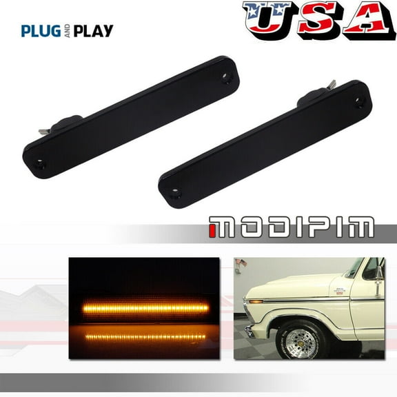 L R Smoked Lens LED Amber Front Side Marker Light for 73-79 for Ford F Series Trucks -