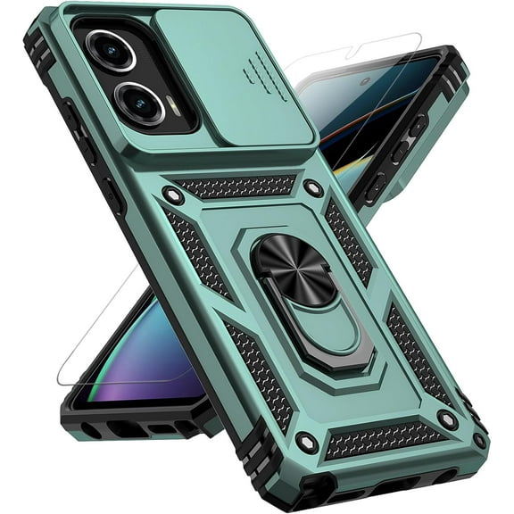 HCTian for Motorola Moto G Stylus 5G 2024 Case with Slide Camera Cover HD Screen Protector [Military Grade Drop Tested] Magnetic Ring Holder Kickstand Protective Phone Case for Moto G Stylus 5G 2024