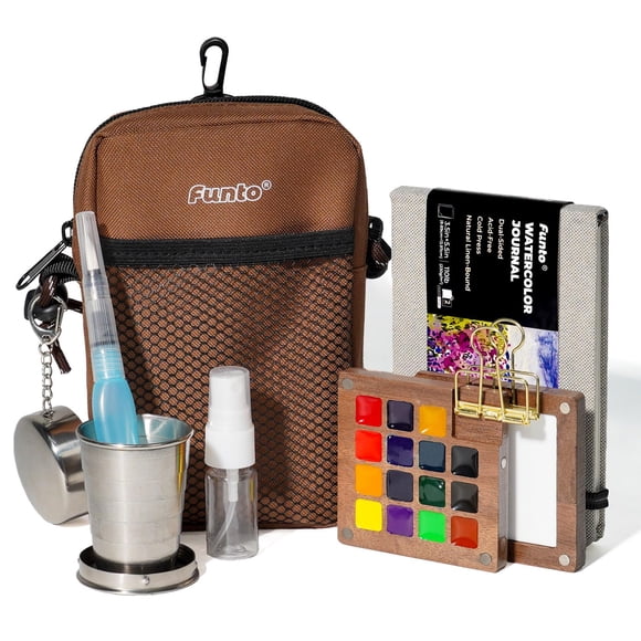 Set de pintura acuarela Funto de 15 colores, kit de viaje de madera de nogal