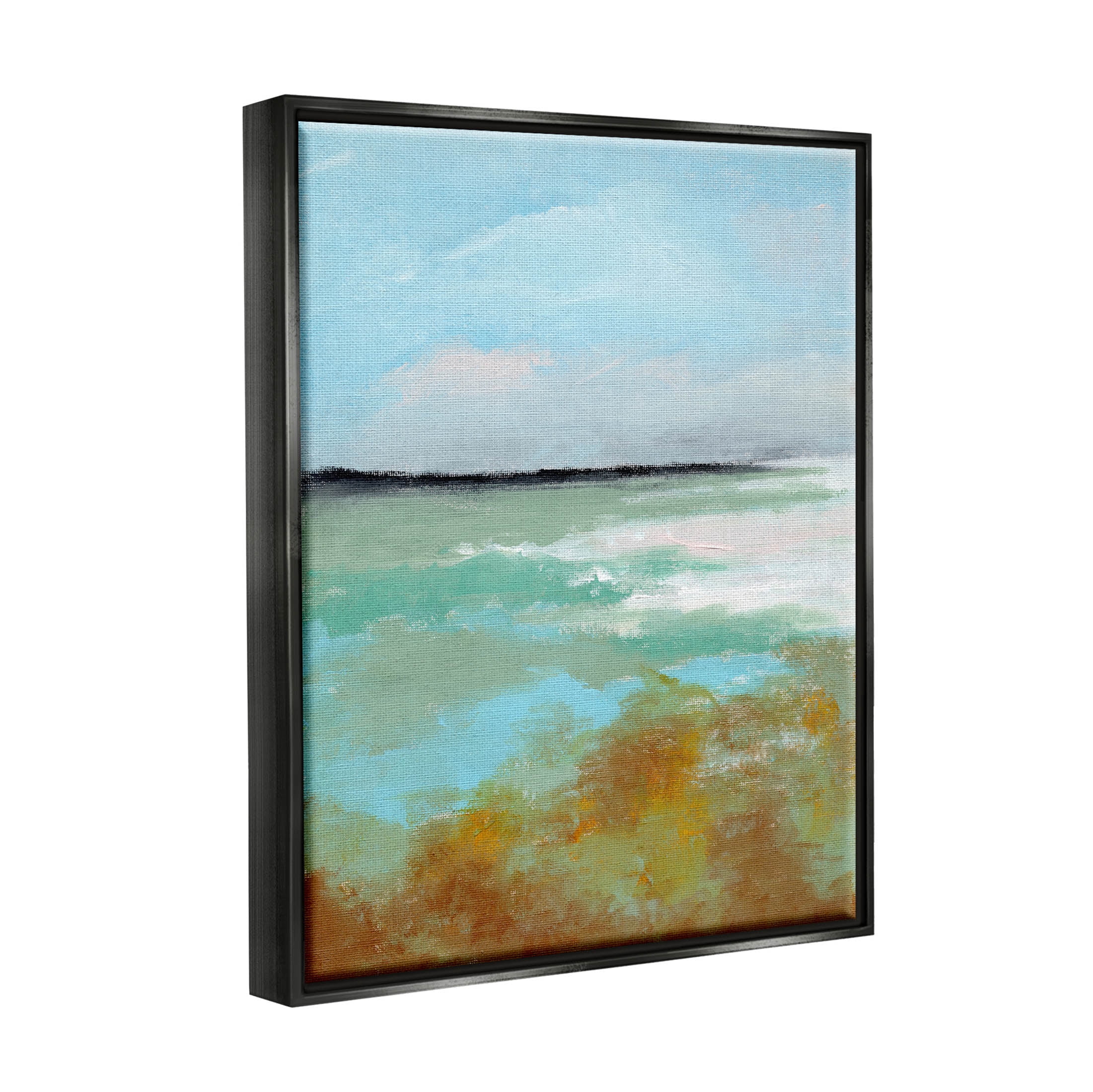 Stupell Industries Abstract Ocean Moss Scenery Painting Jet Black Floating Framed Canvas Print Wall Art, Design by Nikita Jariwala