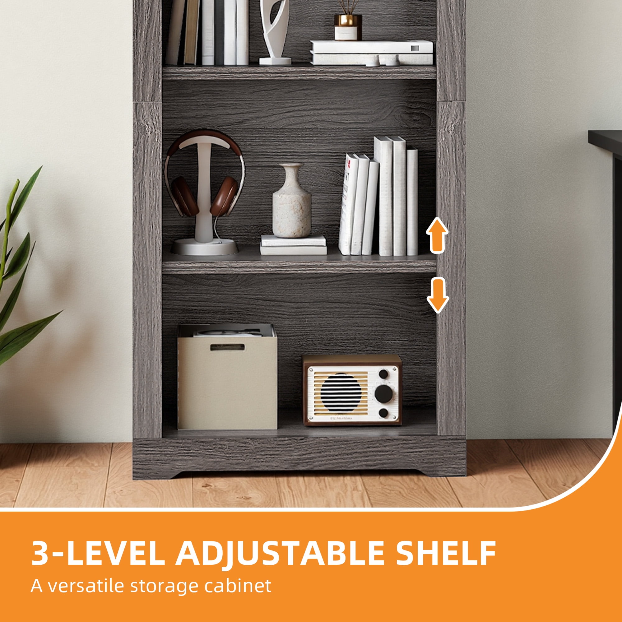 Craftian 5 Tiers Arched Bookshelf, 68.5" Tall Modern Bookcase Display Storage Rack Wooden Bookshelves, Gray