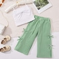 thumbnail image 4 of Fesfesfes Childrens Cute Sleeveless Top Stripe Pants Set Toddler Wide Leg Pants Trousers Round Neck Tank Top Shirt Outfit Summer Casual Short Sleeve Blouse Two Piece Set for Kids(Green,4-5 Years), 4 of 8