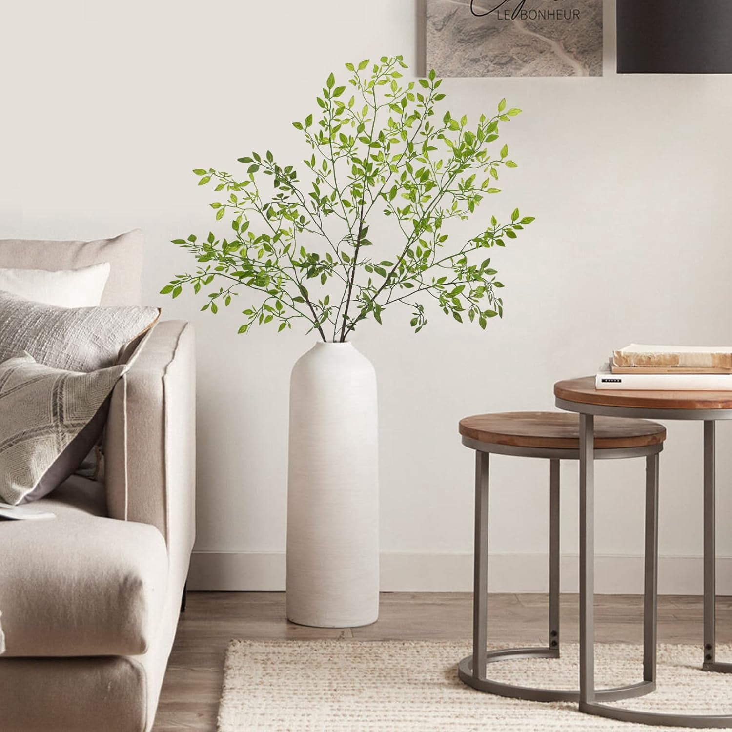 Artificial Plants 2PCS 43.3 Inch Green Nandina Tall Plants for Wedding Shop Garden Office Home Décor Greenery Stems Fake Branches for Vase Indoor