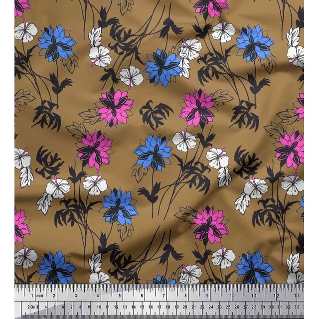 Soimoi Poly Georgette Fabric Leaves & Floral Artistic Print Fabric by The Yard 52 Inch Wide