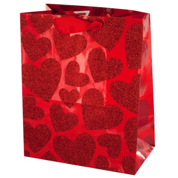 Small Red Glitter Hearts Gift Bag (Pack Of 36)