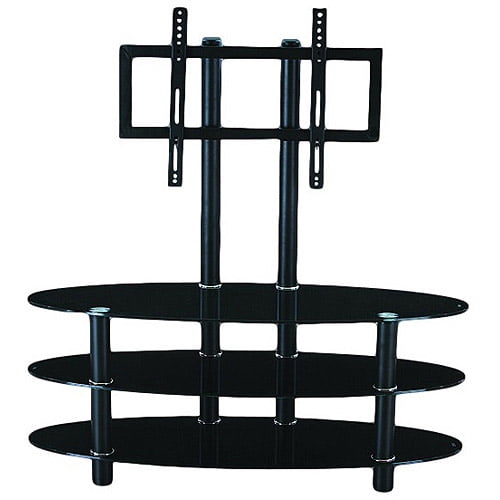 Hodedah Black 3Shelf Glass TV Stand with Mount for TVs up to 42