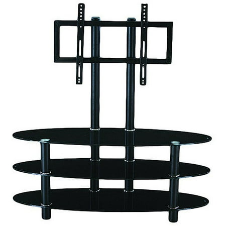 Hodedah Black 3-Shelf Glass TV Stand with Mount for TVs up to 42″ Hodedah Black 3-Shelf Glass TV Stand with Mount for TVs up to 42″